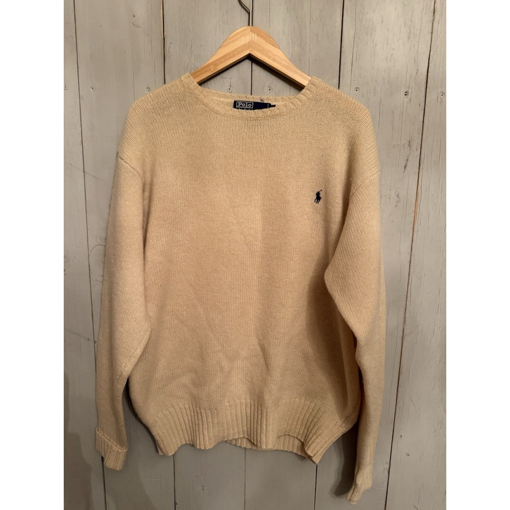 Vintage Polo Ralph Lauren 100%‎  Wool Men's Sweater Size Lg Beige Classic
